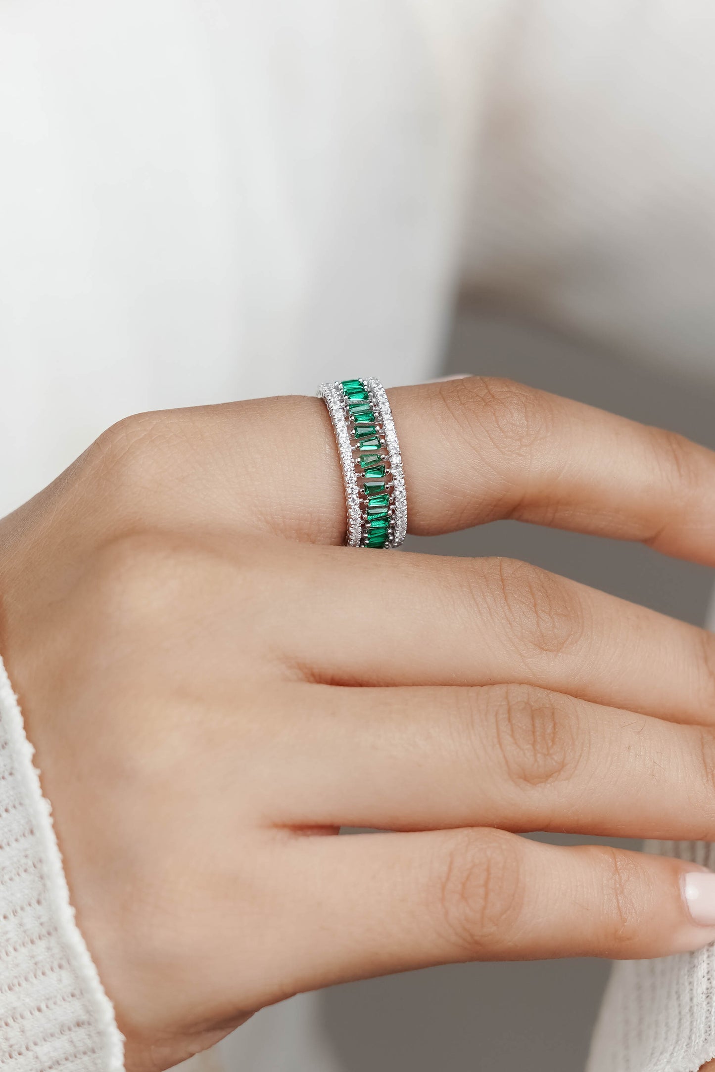 Green Diamonds Eternity Ring